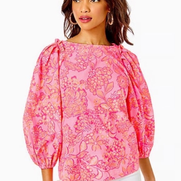 Lilly Pulitzer Tops - Lilly Pulitzer Barbara Blouse In Mandevilla Baby Days Bloom